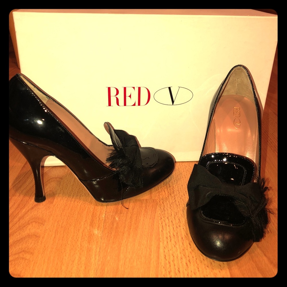 Red Valentino bow embellished leather heels